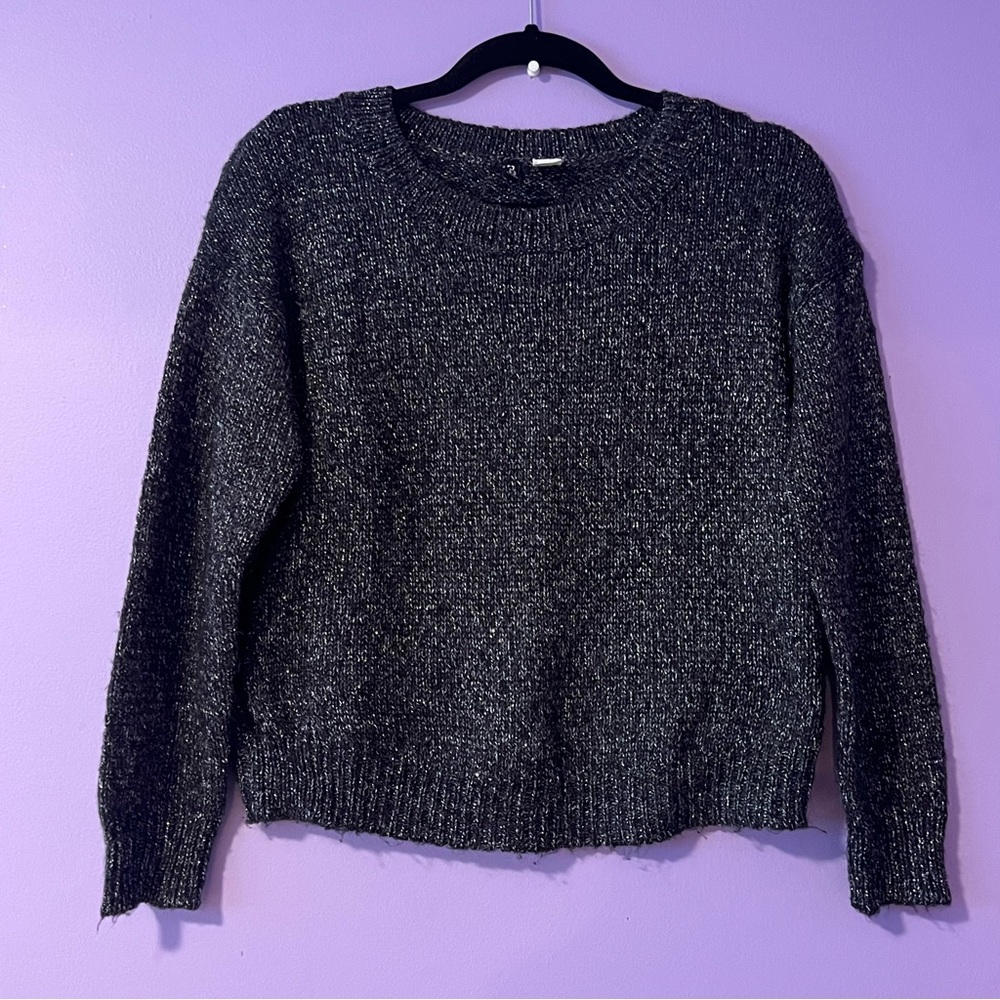 Divided Cable Knit Black Sparkle Sweater